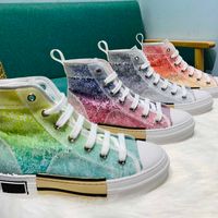 Wholesale Halloween High B23 Designer Casual shoes Oblique Technology Canvas Trainers Gradual change Colorful rainbow Pearl Diamond Embroidery luxury