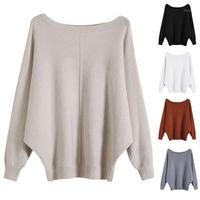 Wholesale Women s Sweaters Autumn And Winter Off The Shoulder Long Sleeve One Word Collar Sweater Knitted Solid Color Tunic