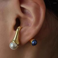 Wholesale Stud SRCOI Double Sided Waterdrop Faux Pearl Dangle Earrings Women Front Back Ear Ball Single Studs Fashion Unique Jewelry