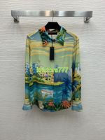 Wholesale 2021 women s silk shirts with hawaii beach pattern blouse wearing high end custom girls female vintage runway long sleeve pullover tops