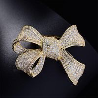 Wholesale Pins Brooches Simple Large Glod Bowknot Brooch Pin Luxury Full Zircon Shiny Crystal Rhinestone Crafts Clothes Decor Jewelry Gift