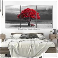 Wholesale Paintings Arts Crafts Gifts Home Garden Piece Wall Art Moon Night Red Tree Print Poster Pictures Bedroom Decoration Canvas Painting Dro