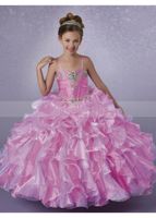 Discount flower girl dresses capes Girl's Dresses Glitter Beaded Fluffy Organza Flower Girl Dress With Cape Sweetheart Neck Corset Back Ruffle Princess Pageant Party Gowns