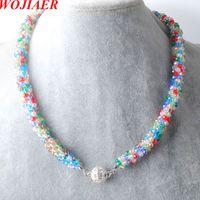 Wholesale WOJIAER Jewelry Brand New x4mm Woven Crystal Facted Beads Necklace quot Length CZ Zircon Magnetic Clasp Women s Xmas Gift C034