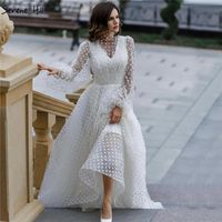 Wholesale Party Dresses White Round Dot Pattern Sexy Prom Long Bubble Sleeves Simple A Line Gowns Serene Hill BLA70231