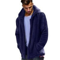 Wholesale Men s Jackets M XL Mens Hooded Jacket Winter Spring Fleece Warm Loose Coats Cardigan Casual Solid Color Fluffy Male Outwear Clothes