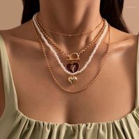 Wholesale Chains IngeSight Z Love Heart Pendant Toggle Lasso Collar Necklaces Multi Layered Imitation Pearl Choker Necklace Set For Women Jewelry