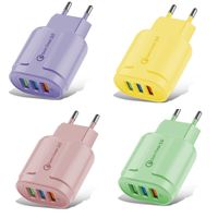 Wholesale Cell Phone USB Charger Quick Charge QC3 V2A Ports Portable Travel Chargers Power Adapter EU US Plug Macaron Colors