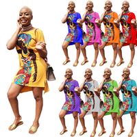Wholesale African Dresses for Women Summer Short Sleeve Dashiki Print Rich Bazin Nigeria Clothes Ladies Clothing