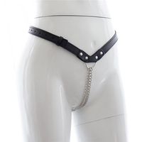 Wholesale Belts Sexy Female Exotic PU Leather Panties Black Chain Thong Chastity Belt Adjustable Underwear Bondage For Women