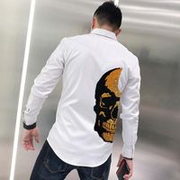 Wholesale Men s Casual Shirts Brand Design Fashion T Shirt Button Lapel Luxury Rhinestone Office Business Long Sleeved Overalls