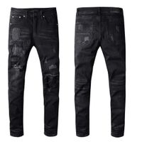 Wholesale Fashion Mens Jeans Men Women Motorcycle Biker Jeans Mens Distressed Ripped Slim Skinny Jeans Black Pants