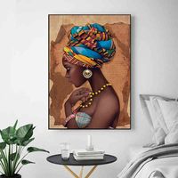 Wholesale African Woman Painting Prints on Canvas Beauty Girl Scandinavian Posters Wall Art Picture for Living Room Horse Decor