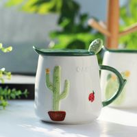 Wholesale Mugs Cute Cartoon Cactus Emboss Ceramic Mug Green Plant Desert Elements Cup
