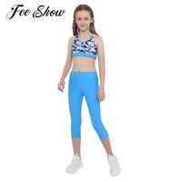 Wholesale Clothing Sets Kids Girls Sport Suit Ballet Dancewear U Neck Sleeveless Racer Back Tank Top High Waist Pants Set Running Gym Yoga Sportwear