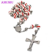 Wholesale AMUMIU Gold Silver Big Heavy Red White Pearl Catholic Rosary Necklace Glass Beads Decade Rosary Pendent For Women Men N017