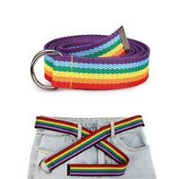 Wholesale Fashion Trendy Rainbow Color Women s Belt Double Ring Thin Tight Belt Canvas Waist Decorative Dress Jeans Accessories