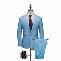 Wholesale Men Suit Fashion Solid Casual Slim Fit Pieces Mens Wedding Suits Male Plus Size XL Jacket Coat Pant