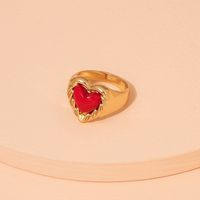 Wholesale Japane and Korean Metal Love Finger Clasp Red Peach Heart Ring Simple Fashionable Female