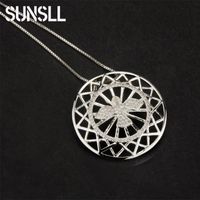 Wholesale Pendant Necklaces SUNSLL White Cubic Zirconia Hollow Round Eagle Hawk Mens Womens Silver Color Necklace Fashion Jewelry Gifts