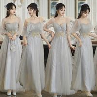 Wholesale Ethnic Clothing Bridesmaid Fairy Grey Tulle A line Long Dresses Elegant Wedding Party Gowns Plus Size XL