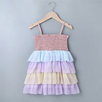 Wholesale Summer Girls Dress Cute Strap Multi Layer Color Contrast Chiffon Casual Cake Vestidos T T