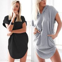 Wholesale Womens Summer Casual Solid Color Hoodies Loose Comfort Tunics Short Bat Sleeves Irregular Hem Tops With Two Pockets Jumpers Men s Sweaters