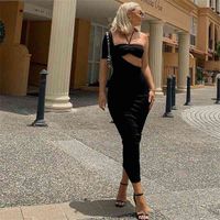 Wholesale Cryptographic Elegant Halter Sexy Cut Out Backless Long Midi Dress Women Club Party Gown Sleeveless Black Bodycon Dresses Skinny Y0706