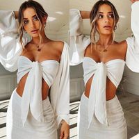Wholesale Women s Blouses Shirts Solid Woman Blouse Bubble Sleeve Backless Sexy Butterfly Bow Tube Top Long Short Female Casual Fashion Summer Crop
