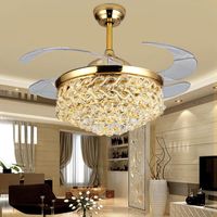 Wholesale Electric Fans inch Golden Heart shaped Crystal LED Invisible Fan Lamp With Remote Control Adjustable Lighting Speed Chandelier