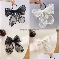 Wholesale Hair Clips Barrettes Jewelry Women Bow Lace Horsetail Clip Jewellery Black White Girl Pony Tail Hairpin Coiling Fashion Aessories Jx J2