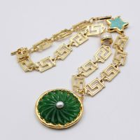 Wholesale GuaiGuai Jewelry White Keshi Pearl Turquoises Bezel Set Beads Gold Plated Chain Long Necklace Statement Green Jade Pendant For Women