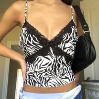 Wholesale Women s Tanks Camis Sexy Ribbon Lace Stitching Shirt Gothic Deep V neck Printed Camisole Summer Crop Top Female