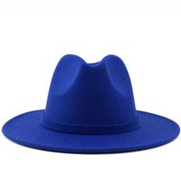 Wholesale Stingy Brim Hats Simple Women Men Wide Solid Color Wool Felt Vintage Jazz British Style Fedora Hat Lady Party Panama Caps Gentry