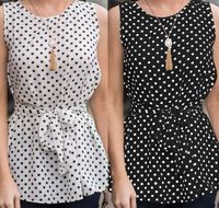 Wholesale Women s T Shirt Summer Woman s Black And White Dot Print Classic Retro Waist Lace Up Adjustable Fashionable Versatile Sleeveless Top
