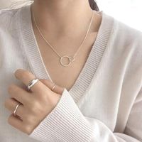 Wholesale ModaOne Double Round Circle Rose Gold Color Handmade Clavicle Chain Necklace For Women Girls Korean Simple Dainty Jewelry Chains