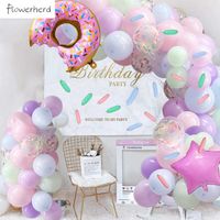 Wholesale 136Pcs Donuts Party Balloon Garland Arch Kit Macaron Latex Star Donuts Foil Grows Up Themed Kids Women Birthday Party Supplies X0726