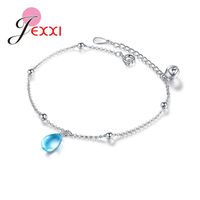 Wholesale Charm Bracelets JEXXI High Quality Genuine Sterling Silver Delicate Thin China Design With Waterdrop Blue Crystals For Women