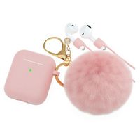 Wholesale for AirPods Case Soft Cute Silicone Cover for Apple Airpods Cases with Fur Ball Keychain Strap Earbuds Accessories