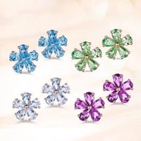 Wholesale Fair Stud Earrings For Women Simple Purple Crystal Flower Rose Gold Color Sakura Party Wedding Fashion Jewelry