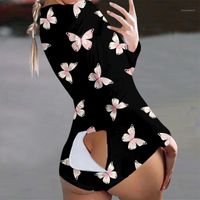 Wholesale Women s Jumpsuits Rompers Butterfly Print Short Pijamas Women Button Flap Sexy Onesie For Adults Plus Size Party Club Female Mujer