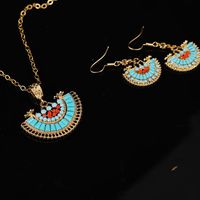 Wholesale Earrings Necklace Moon Shape Natural Blue Stone Necklae Set With Slid Chain Gold Plated Muslim Bridal Jewelry Sets Luxury Arabic Costume