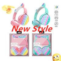 Wholesale Decompression Toy Cat Ear Stereo Relief silicone wireless Fidget Tie Dye Rainbow Headset gift CN17