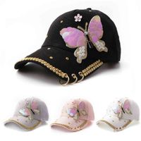 Wholesale Hat Spring and summer women s big butterfly baseball cap adult personality iron ring hat brim sun outdoor tourism