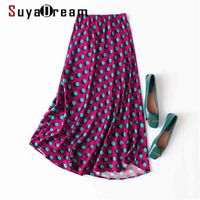 Wholesale SuyaDream Silk Spandex Silk Satin Red Mermaid Skirt Woman Spring Summer Dots Print Long s Office Lady Chic