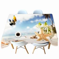 Wholesale Table Cloth DIY Print Round Tablecloth Yellow Starfish Seascape Pattern Banquet Thicken Waterproof Rectangular Cover