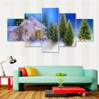 Wholesale Modern Art Live Wall Panel Christmas Tree And Snow painting House Photo Canvas Decor Modular Picture Poster No Frame