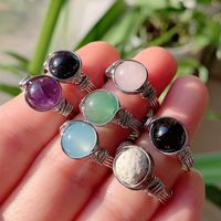 Wholesale Wedding Rings Natural Stone Wire Wrapped Crystal Healing Purple Amethysts Agates Pink Quartz Fashion Women Party Jewelry