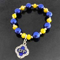 Wholesale handmade Greek Sorority Sigma Gamma Rho Blue Pearl Yellow Crystal Bead Lucky Clover Pendant Charms Bracelet Jewelry