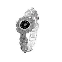 Wholesale Wristwatches Women Leaves Style Pave Marcasite Thai Sterling Silver Wrist Watches Real Pure Bracelet Bangle